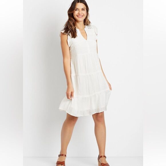 Maurice’s White Crochet V Neck Mini Dress Size Large - Picture 1 of 11